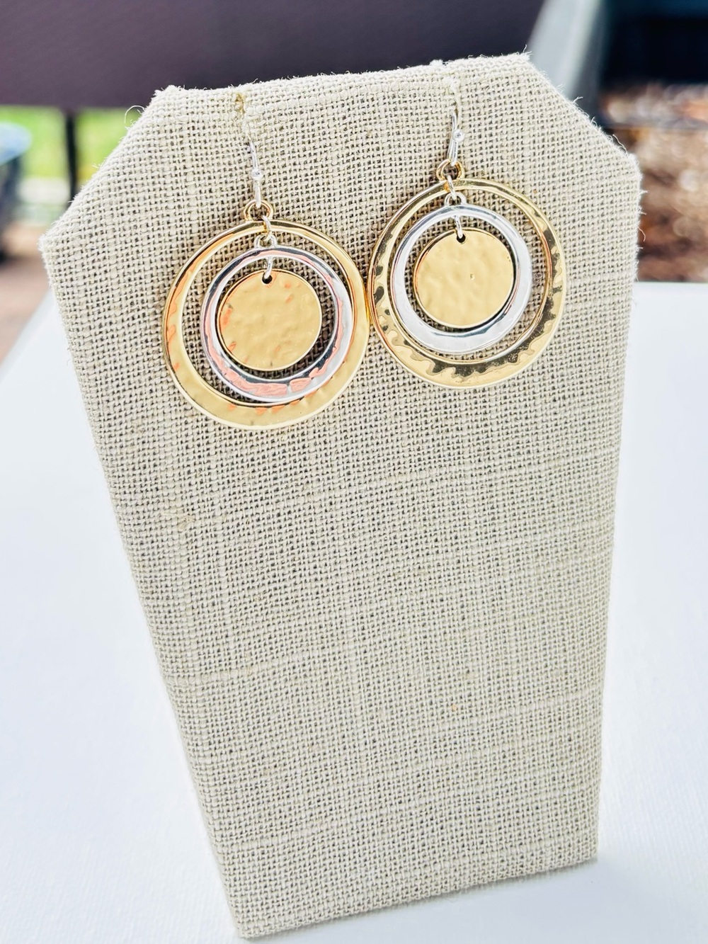Robert Lee Morris SoHo 2 Tone Gold Silver Metal Orbital Round Disc Drop Earrings